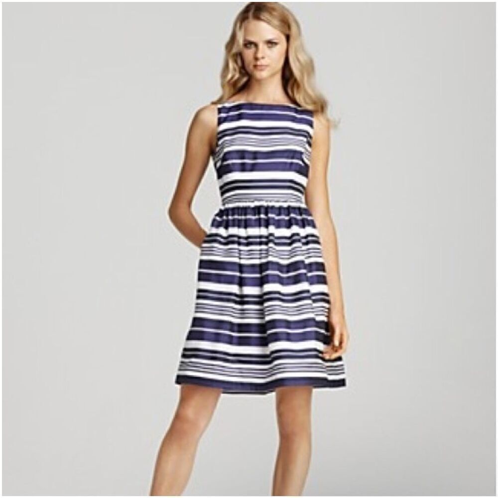 Lilly Pulitzer Eryn 100% Silk nautical stripped full skirt Feminine dress 8